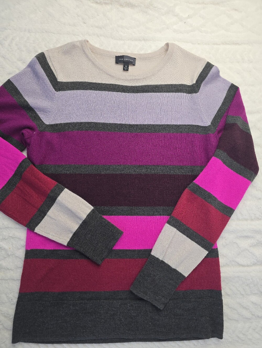 The Limited Wool Blend Sweater Pink Multicolor Stripe Long Sleeve Pullover M